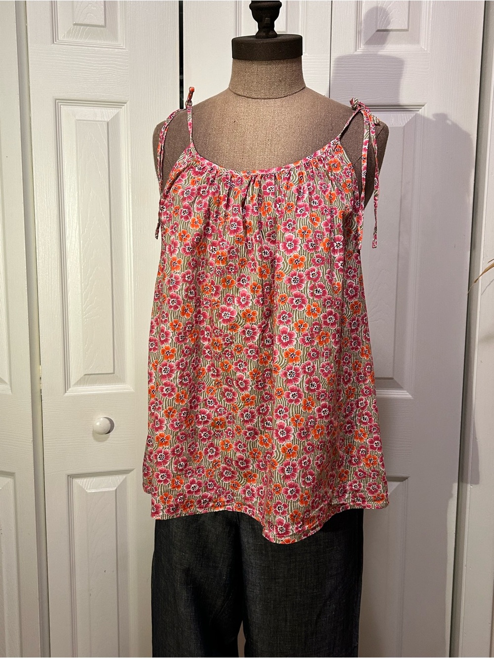 J. Crew Pink Floral Tie-Shoulder Tank